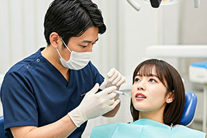 歯科医院で麻酔を打つ女性