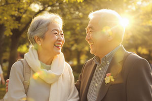 笑顔で会話するシニア世代