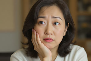 歯をおさえながら困った表情の女性