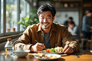 食事を楽しむ男性